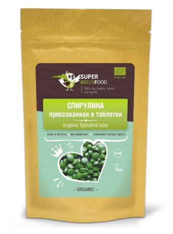Спирулина прессованная в таблетки 100г, Super Green Food розница/опт