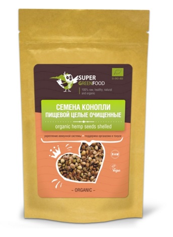 Семена конопли пищевой целые очищенные 200г, Super Green Food Розница/Опт